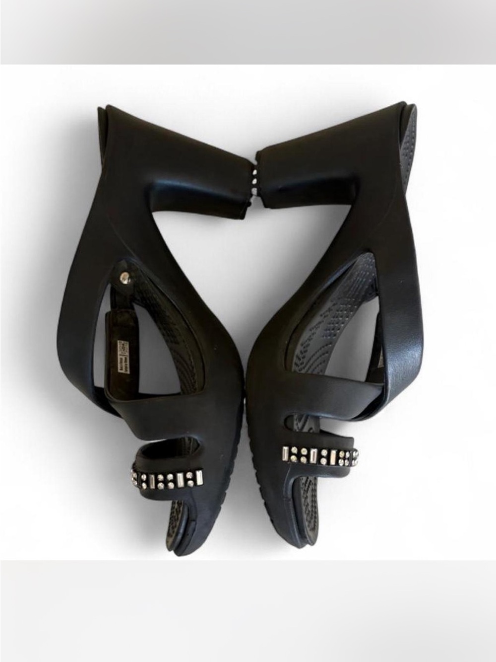 CROCS Black Jeweled Strappy Heeled Sandals - Picture 4 of 8